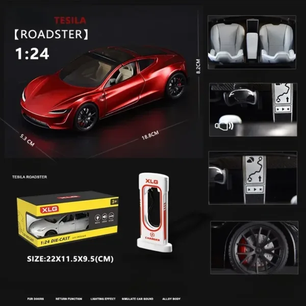 1:24 Scale Tesla Roadster Diecast Model Car - Image 12