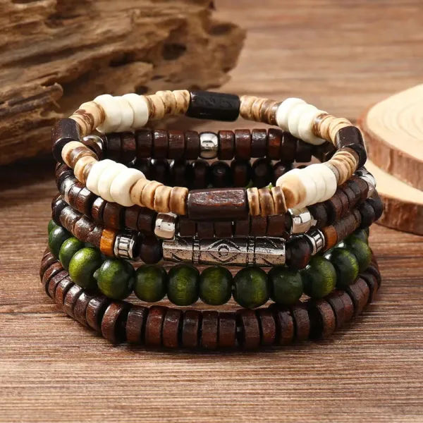 Adjustable Leather Beaded Wrap Bracelets Set - Image 3