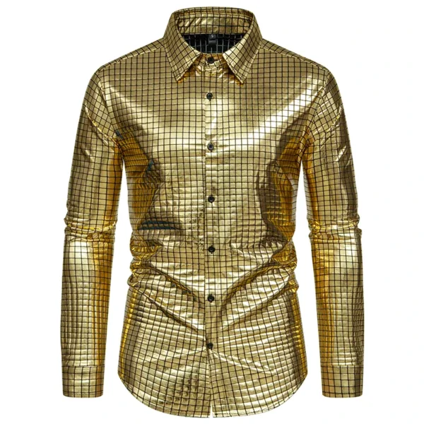 Gold Sequin Tuxedo Shirt for Men - Image 8