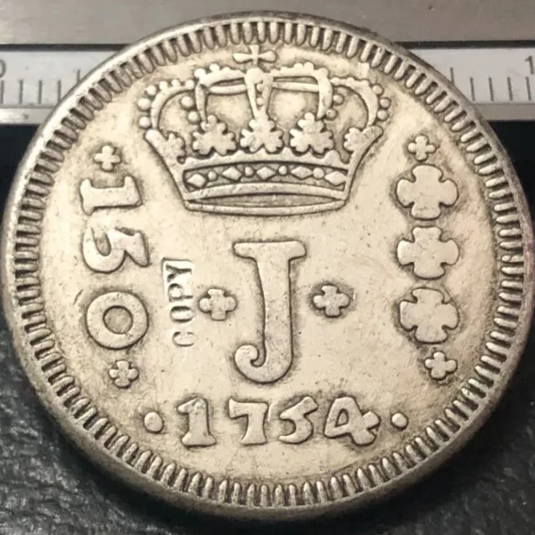 1754 Brazil 150 Reis Silver Plated Replica Coin - Image 3