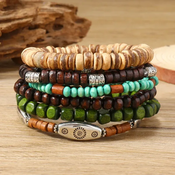 Vintage Wood Beads Charm Bracelets Set - Image 16