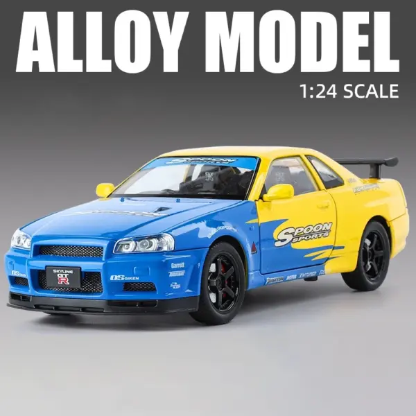 1:24 Nissan Skyline GTR R34 Alloy Model Car - Image 8