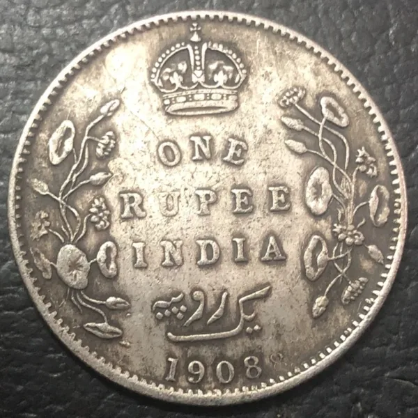 1908 Indian One Rupee Silver Plated Coin - Image 3