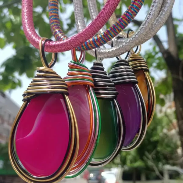 Trendy Multi-Color Natural Stone Pendant Necklace