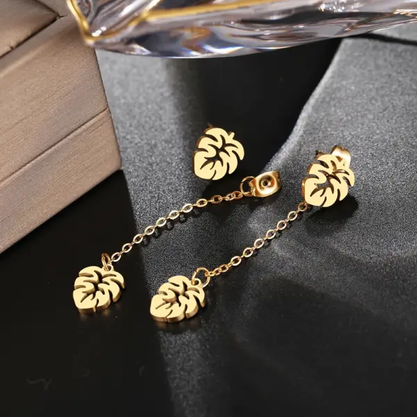 Stainless Steel Leaf Tassel Drop Earrings - Image 5