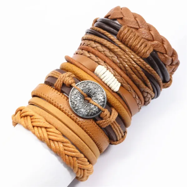 Brown Woven Leather Wrap Bracelets Set of 10 - Image 25