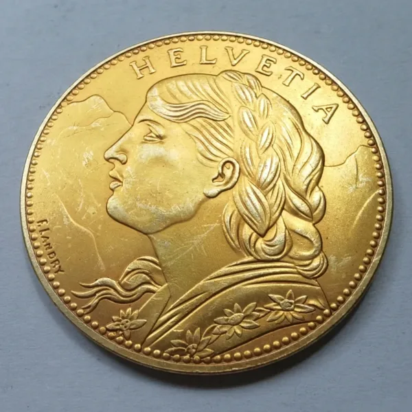 1925 Switzerland 100 Francs Gold Plated Replica - Image 2