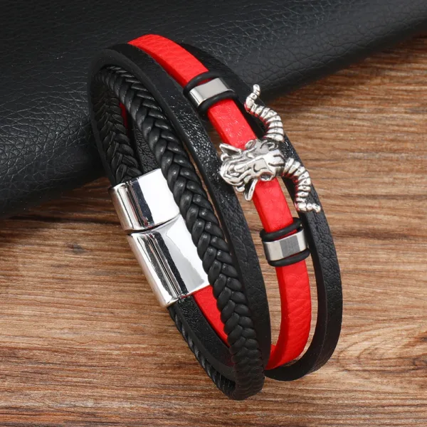 Vintage Black Red Leather Skull Cuff Bracelet - Image 24