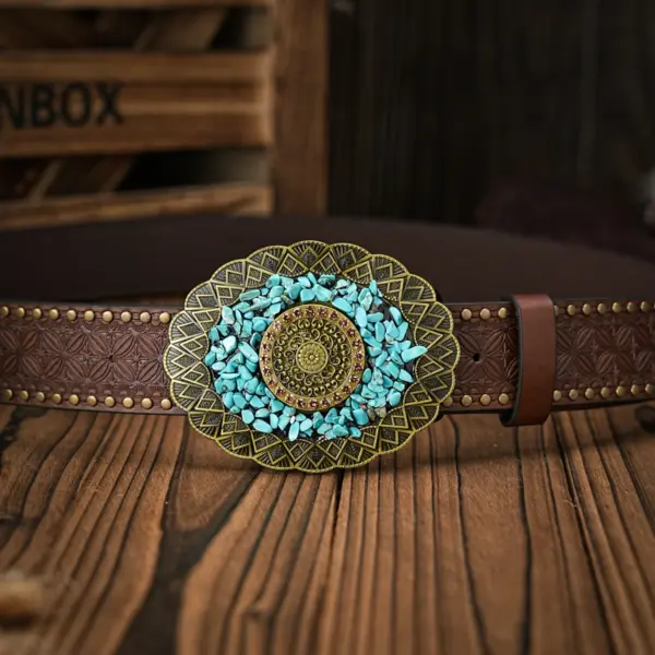 Vintage Floral Carved PU Leather Belt - Image 9