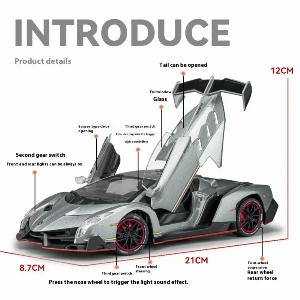 1:24 Lamborghini Poison Veneno Diecast Model - Image 2