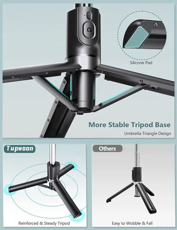 Extended Bluetooth Selfie Stick with Tripod Light - Image 4