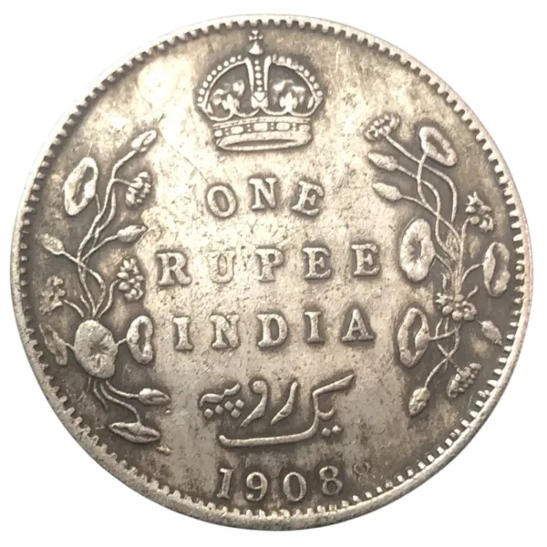 1908 Indian One Rupee Silver Plated Coin