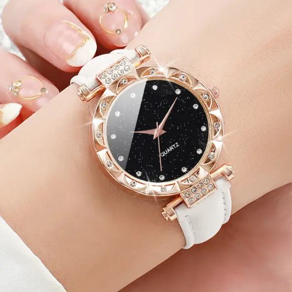 3PCS Women's Quartz Watches Set Leather Bands - Image 3