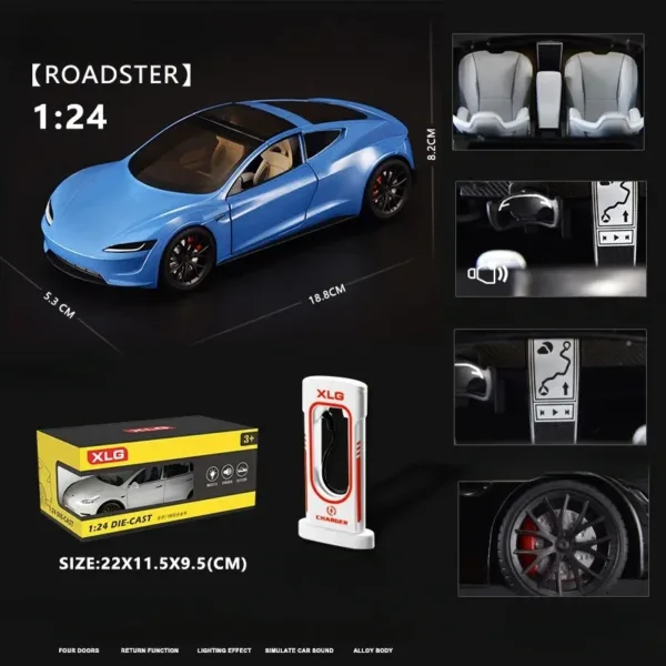 1:24 Scale Tesla Roadster Diecast Model Car - Image 10