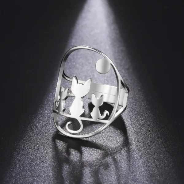 Three Cats Full Moon Adjustable Ring for Women