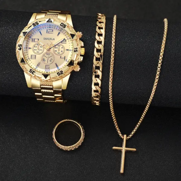 4PCS Men's Casual Gold Quartz Watch Set - Image 3