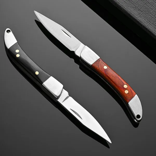 Portable Stainless Steel Folding Knife with Wood Handle - Image 2