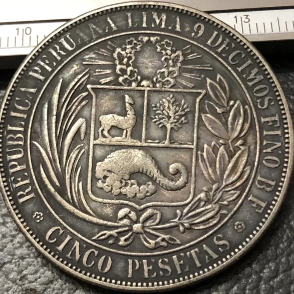 1882 Silver Plated 5 Pesetas Coin Replica - Image 2