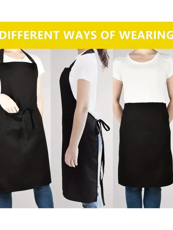 Adjustable Black Apron with Front Pocket - Image 2