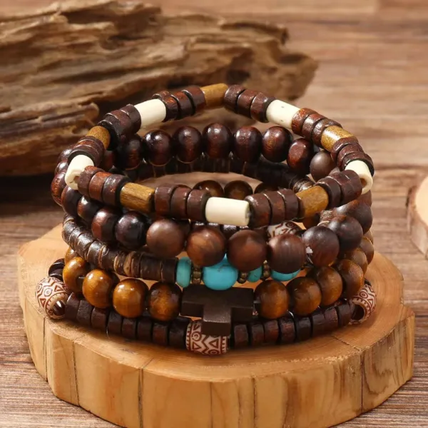 Adjustable Leather Beaded Wrap Bracelets Set - Image 15