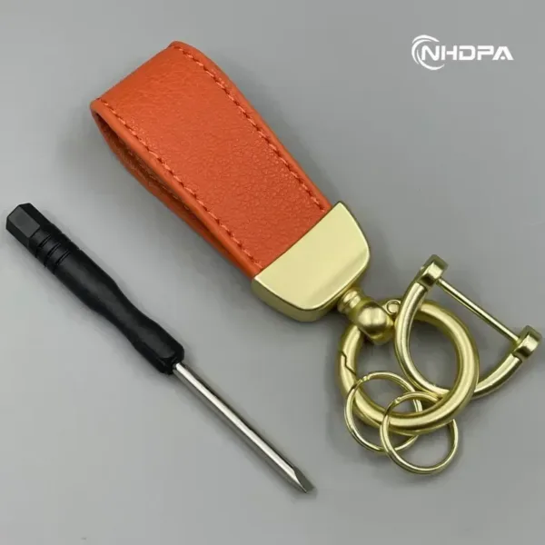 Leather Car Keychain with Metal Logos - Image 3