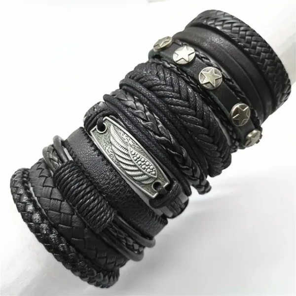 10 Pcs Adjustable Black Leather Bracelets Set - Image 20