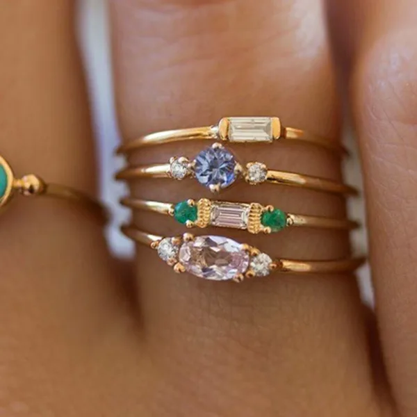 Colorful Crystal Gold Ring Set for Women