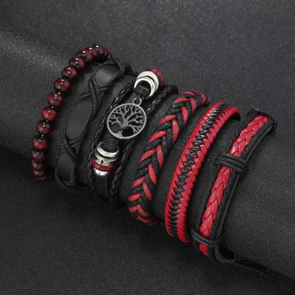 6 Piece Adjustable Leather Wrap Bracelets Set - Image 8