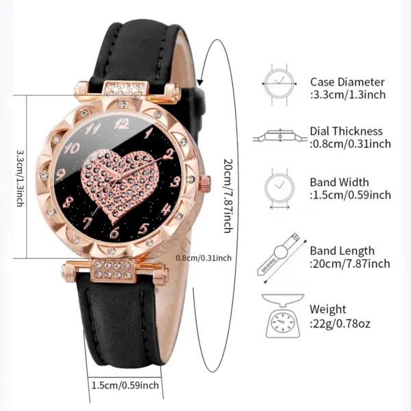 3PCS Women's Rhinestone Heart Dial Quartz Watches - Image 6