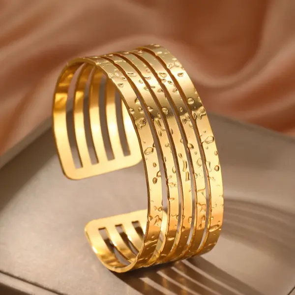 Gold Flower Hollow Cuff Bracelet for Women - Image 11