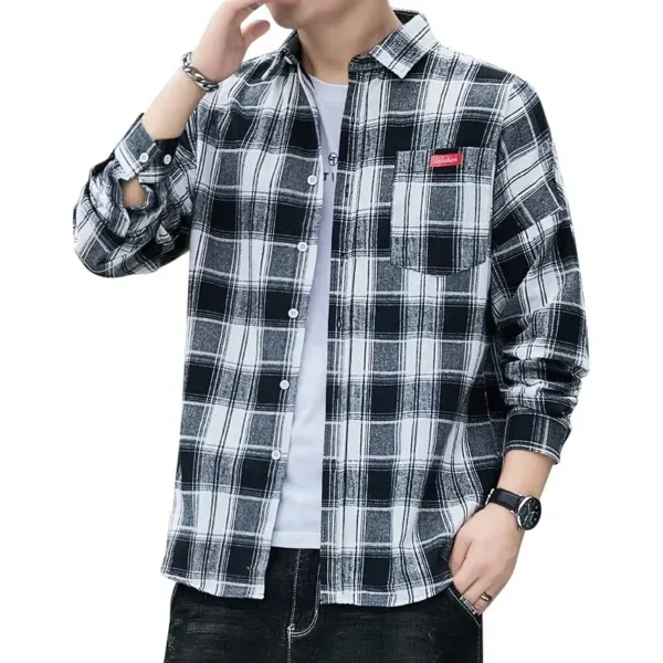 Men's Casual Flannel Plaid Shirt - Long Sleeve - Image 6