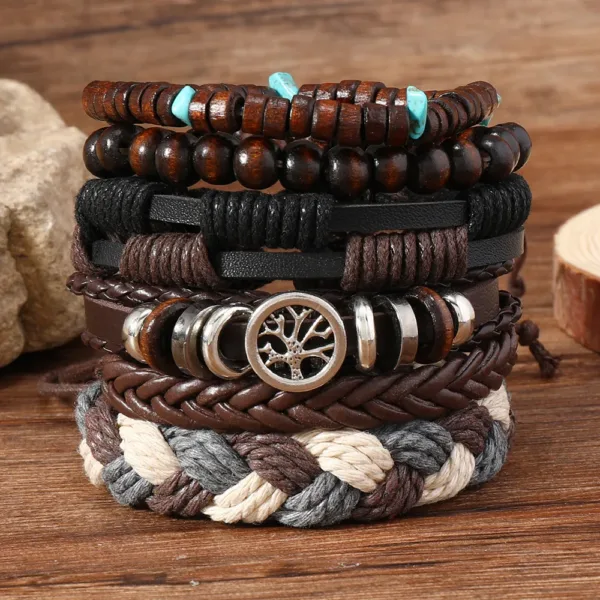 6 Piece Adjustable Leather Wrap Bracelets Set - Image 7