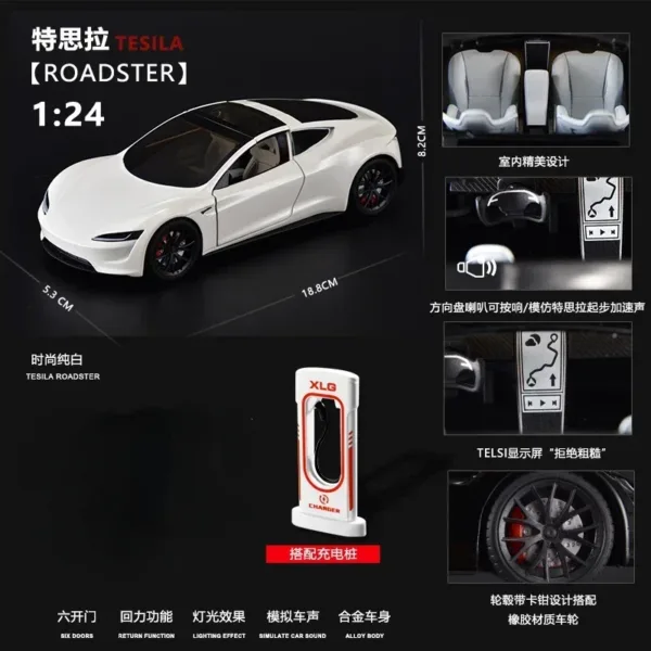 1:24 Tesla Roadster Diecast Model Car - Image 7