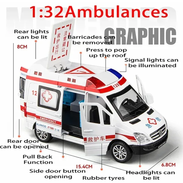 1/32 Scale Metal Diecast Ambulance Car Model