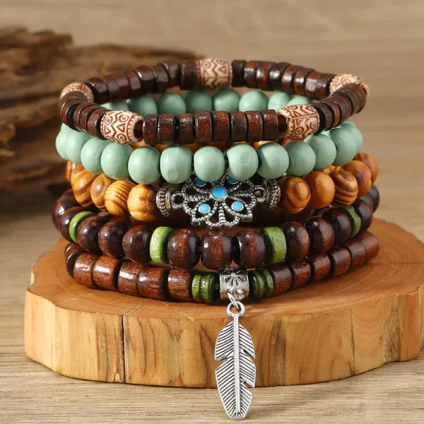 Adjustable Leather Beaded Wrap Bracelets Set - Image 19