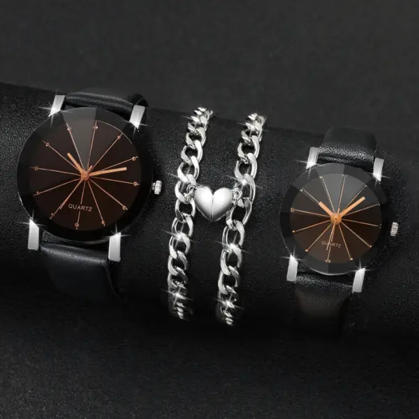 Couple's Quartz Watch and Bracelet Set 4PCS