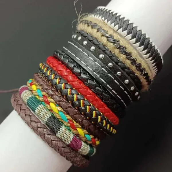 10 Pcs Handmade Leather Wrap Bracelets Set - Image 12