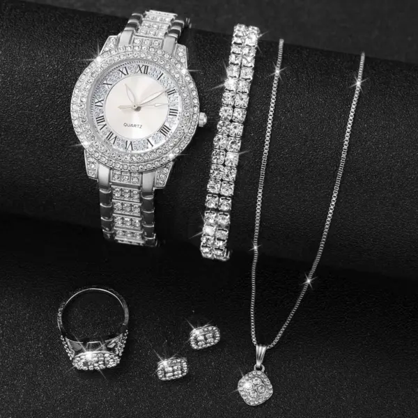 6PC Women's Rhinestone Quartz Watch Set - Image 3