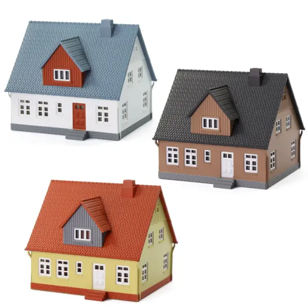 3 Pack N Scale Model Houses Brown Blue Black - Image 2