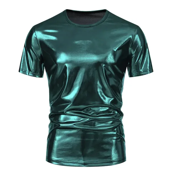 Men's Glossy Silver Gold Casual Party T-Shirt - Image 4