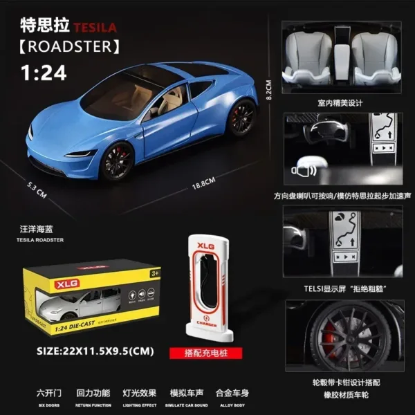 1:24 Tesla Roadster Diecast Model Car - Image 10