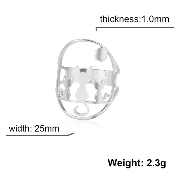 Three Cats Full Moon Adjustable Ring for Women - Image 7