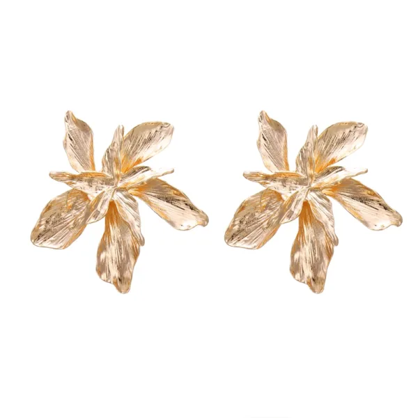 Vintage Gold Flower Statement Stud Earrings - Image 8