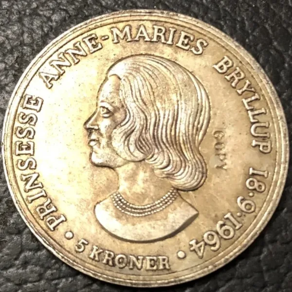 1964 Denmark 5 Kroner Coin Replica - Image 3