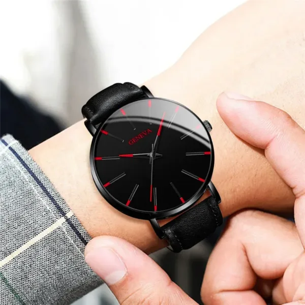 Men's Stylish Leather Band Quartz Watch Set - Image 4