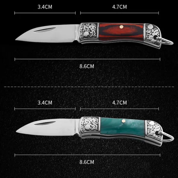 Mini Folding Keychain Knife with Wood Handle - Image 3