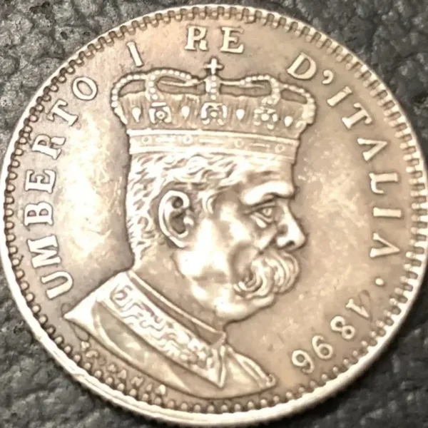 1896 Eritrea 1 Lira Umberto I Silver Replica Coin - Image 3