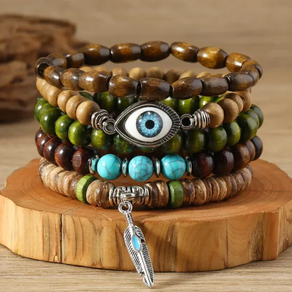 Wood Bead Cactus Charms Bracelet Set - Image 7