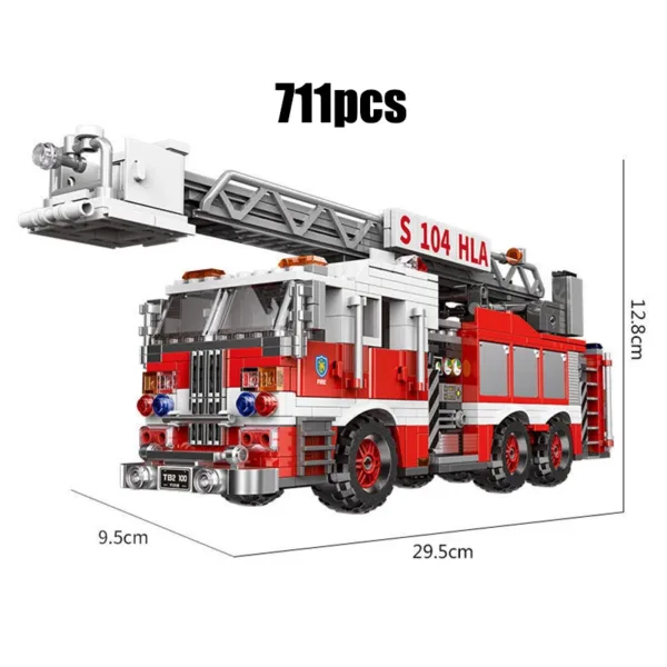 MOC Fire Truck Brick Set Model 711 Pieces