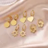 Gold Color Stainless Steel Drop Hoop Earrings